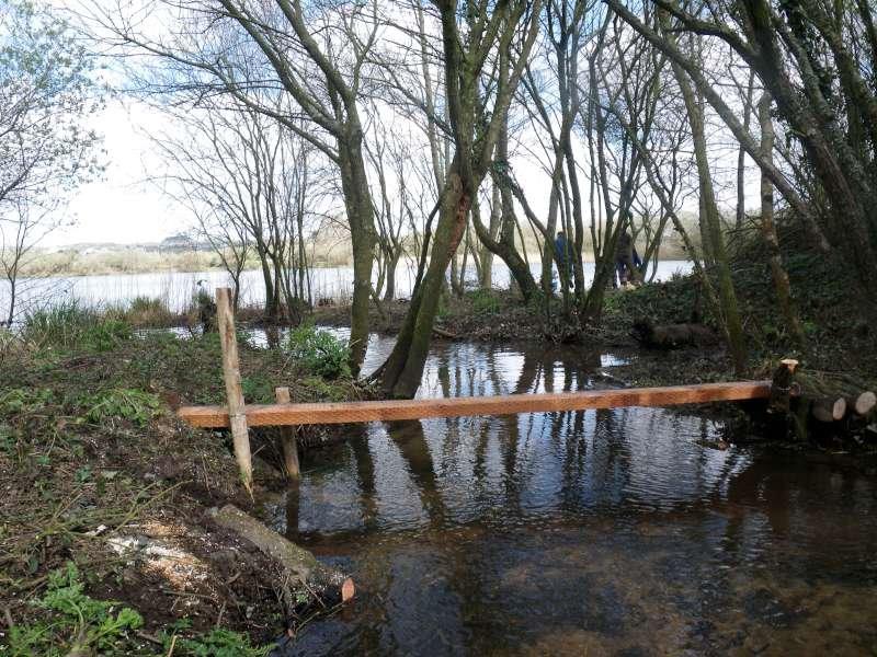 Une seconde �quipe pose une passerelle sur le ruisseau de Poulinoc, avant de nettoyer le ruisseau